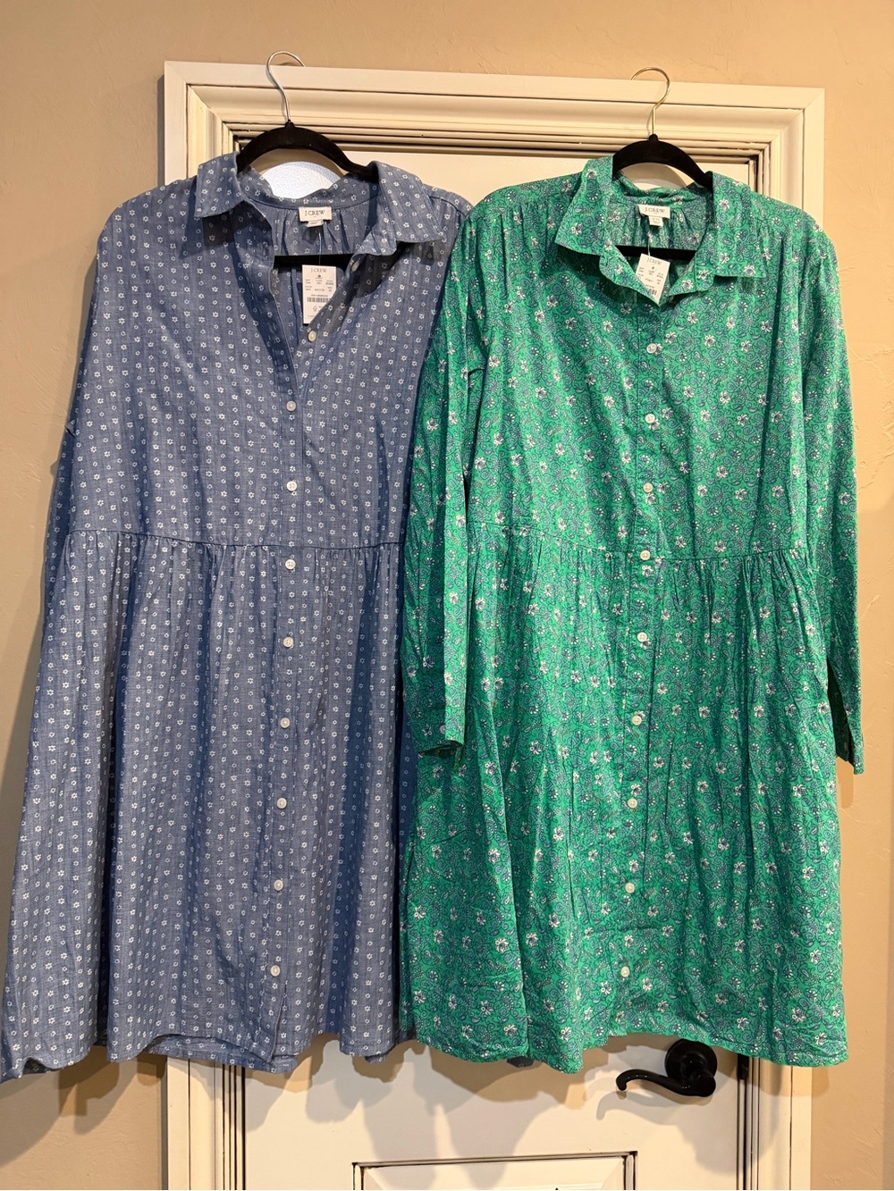 Two J.Crew Factory Printed Cotton Mini Shirt-Dress